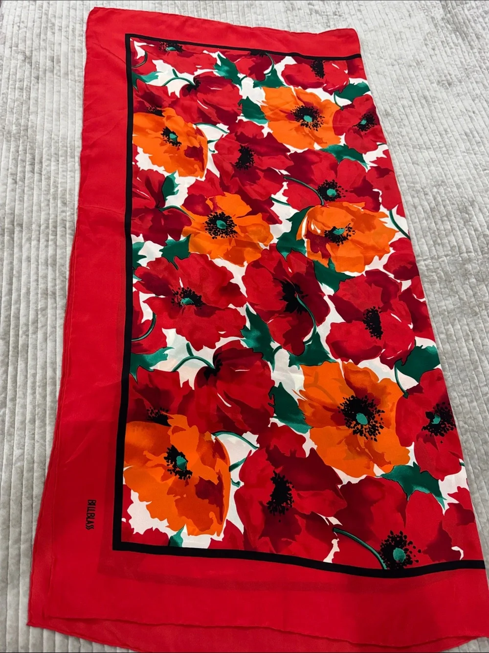 Bill Blass Red and Orange Floral Oversized Silk Scarf